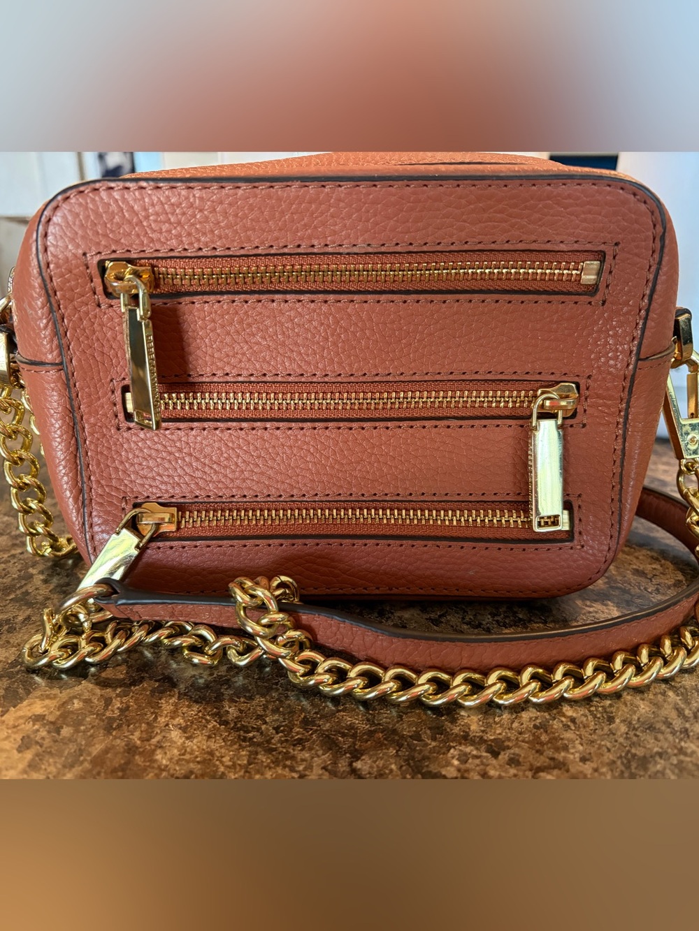 Rebecca Minkoff Almond Pebbled Leather Crossbody with Gold Chain